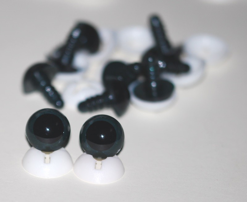 Pack of 5 Pairs - 18mm Dark Grey Glass Like Eyes with Plastic Backs