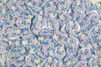 30mm Wooden Buttons - Flowers on Blue