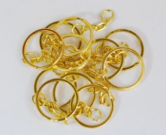 Pack of 10 - GOLD KEYCHAINS - 25mm Double Loop Split Ring with Chains