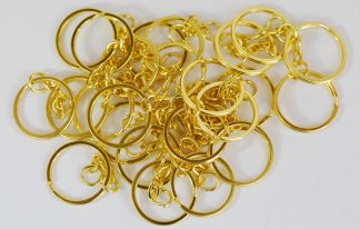 Pack of 100 - BRIGHT GOLD KEYCHAINS - 25mm Double Loop Split Ring with Chains
