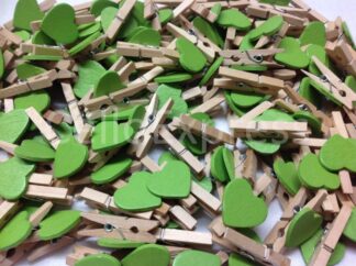 Pack of 100 - 30mm Green Love Heart Mini Wooden Natural Pegs