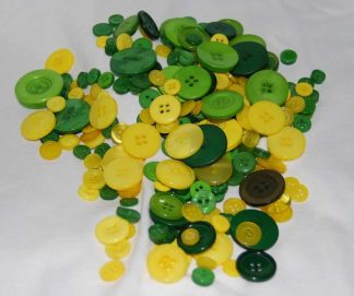 Pack of 100g - GREEN & YELLOW Buttons - Mixed Sizes 11mm to 25mm
