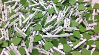 30mm Green Love Heart White Pegs