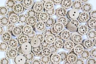 Printed Natural Wooden Buttons with Patterns or Quotes (Born in 2021-15mm)