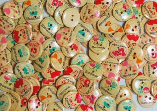 Printed Natural Wooden Buttons - 25mm Handmade - Mixed Designs