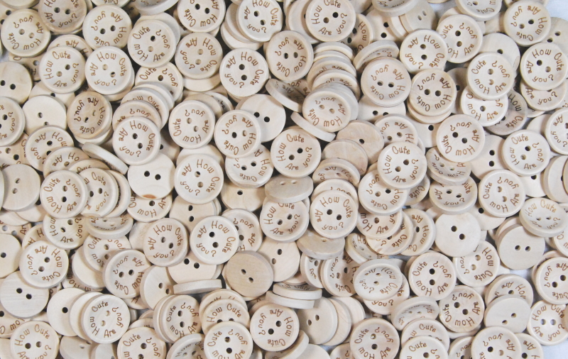 Printed Natural Wooden Buttons with Patterns or Quotes (How Cute are You? - 15mm)