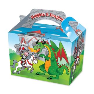Pack of 10 - Knights & Dragons Party Food Boxes - 15x10x10cm - Childrens Food/Treats Boxes