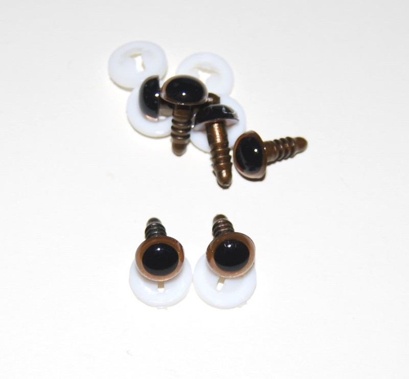 Pack of 3 Pairs - 10mm Light Brown Glass Like Eyes with Plastic Backs