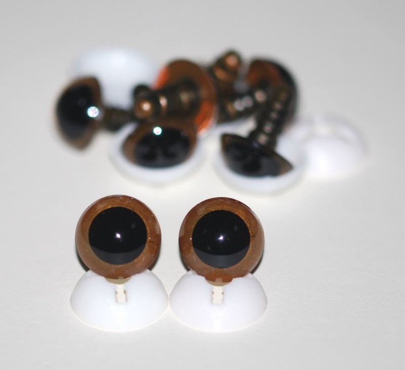 Pack of 4 Pairs - 18mm Light Brown Glass Like Eyes with Plastic Backs