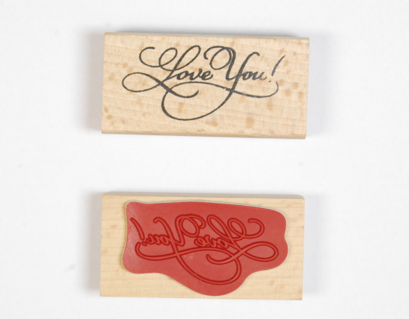 Pack of 1 - Wooden Mounted Ink Stamper - Love You! - 6cm x 3cm - Various Designs and Sizes