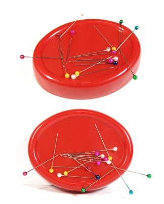 Pack of 1 Red Oval Magnetic Pin Cushion-Sewing Needles Paperclips Holder & Pick Up - Dressmaking