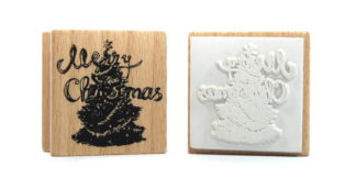 Merry Christmas Tree Rubber Stamp - Wooden Ink Stampers