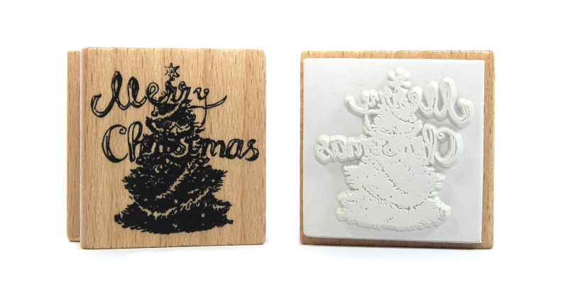 Merry Christmas Tree Rubber Stamp - Wooden Ink Stampers