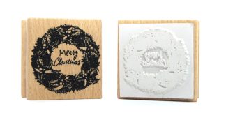 Wooden Ink Stampers - Merry Christmas Wreath Rubber Stamp