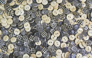 Printed Wooden Buttons - 15mm Black Multi Patterned