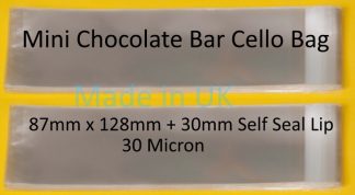 Pack of 500 - Mini Chocolate Bar Size Cello Display Bags Self Seal - 87mm x 128mm