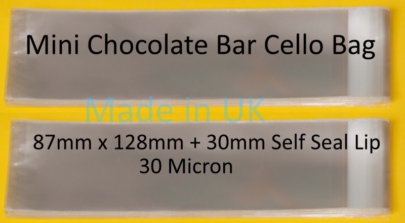 Pack of 250 - Mini Chocolate Bar Size Cello Display Bags Self Seal - 87mm x 128mm