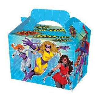 Pack of 10 - Miss Hero Party Food Boxes - 14x10x14cm - Childrens Food/Treats Boxes
