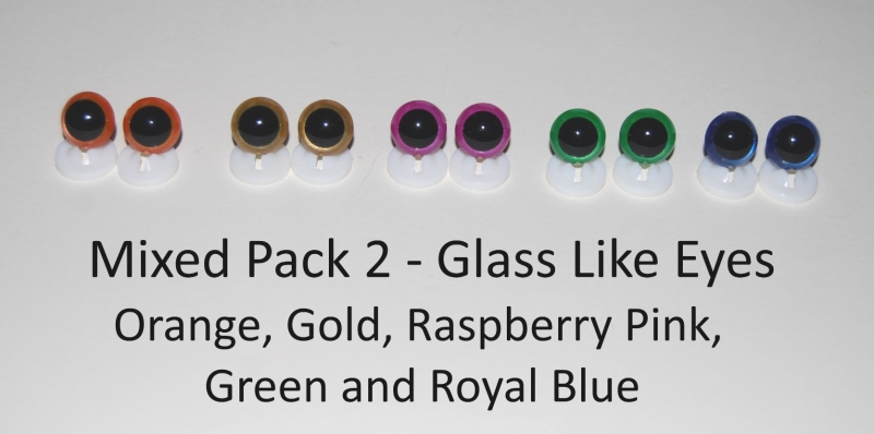 Pack of 25 Pairs - 15mm Mixed Pack 2 Glass Like Eyes with Plastic Backs
