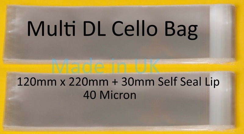 Pack of 50 Multi DL Cello Bags for up to 10 DL Cards & Envelopes 120x220mm