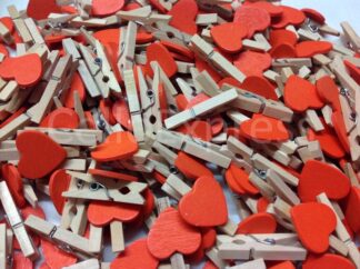 Pack of 100 - 30mm Orange Love Heart Mini Wooden Natural Pegs