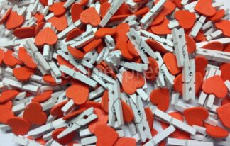 Pack of 100 - 30mm Orange Love Heart Mini White Wooden Pegs