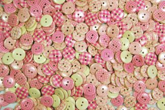 Printed Wooden Buttons - 15mm Pink Multi Patterned