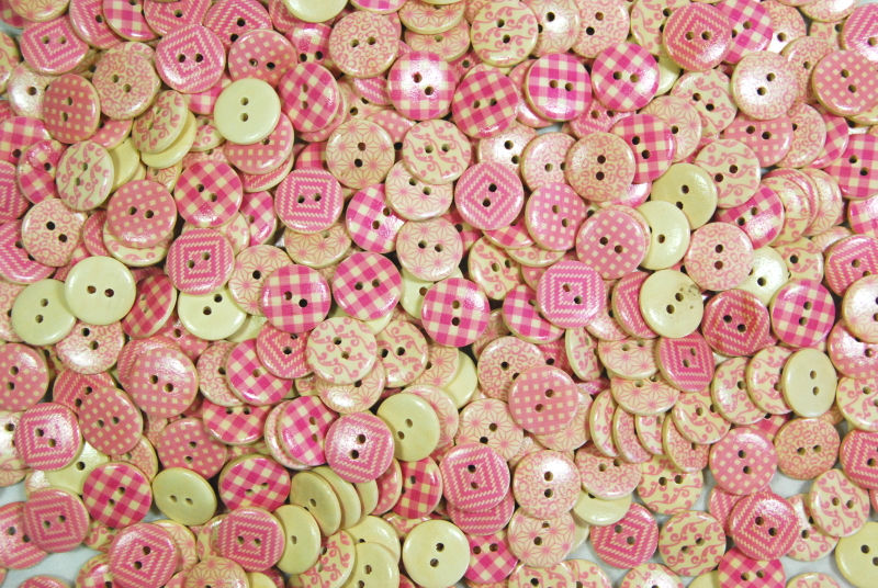 Printed Wooden Buttons - 20mm Pink Multi Patterned