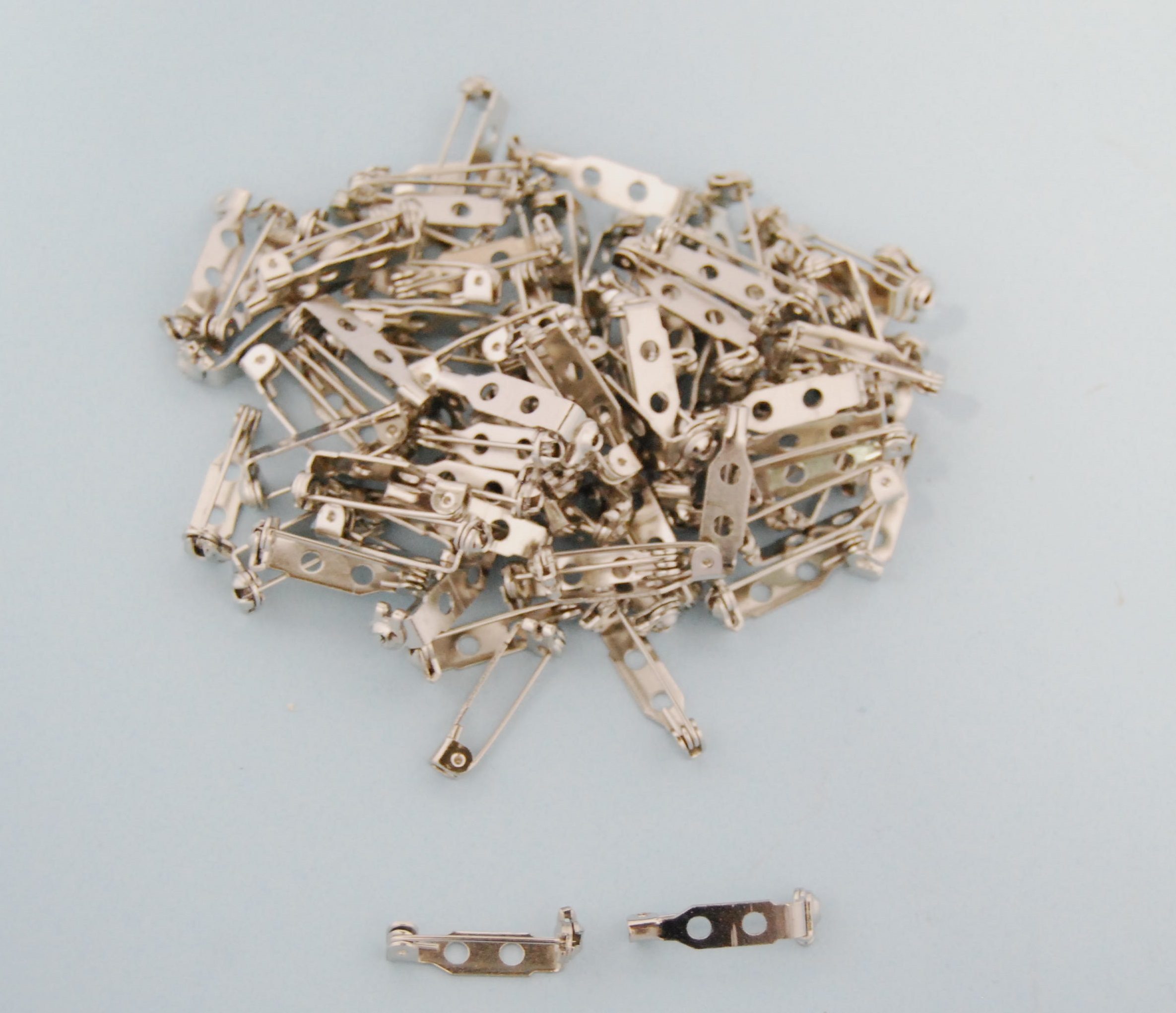 Pack of 10 - Platinum Brooch Pins - 20mm x 5mm - Roll Catch - 2 Holes