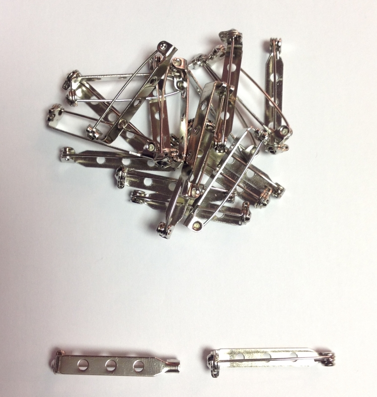 Pack of 5 Platinum Brooch Pins - 34mm x 5mm - Roll Bar Catch - 3 Holes