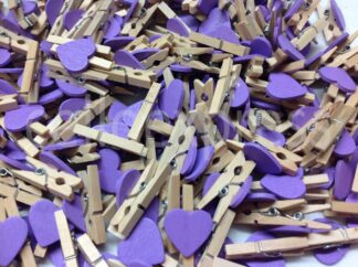 Pack of 100 - 30mm Purple Love Heart Mini Wooden Natural Pegs