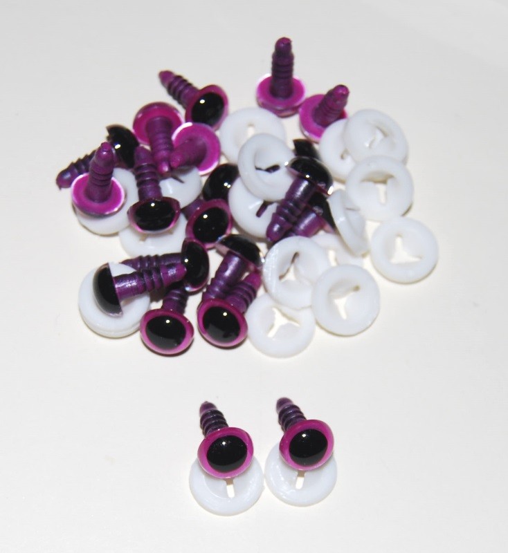 Pack of 10 Pairs - 12mm Raspberry Pink Glass Like Eyes with Plastic Backs
