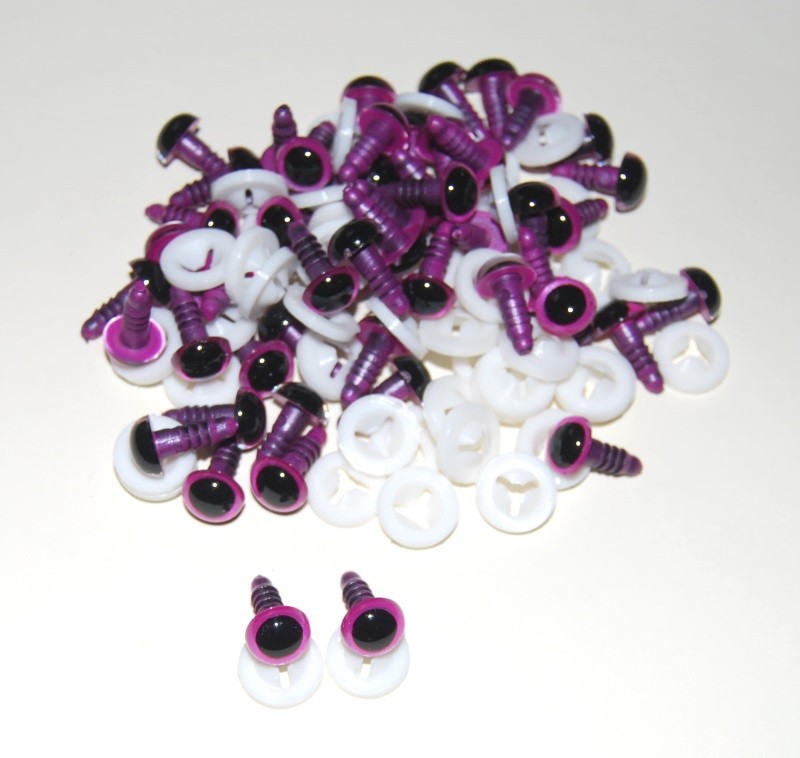Pack of 25 Pairs - 8mm Raspberry Pink Glass Like Eyes with Plastic Backs