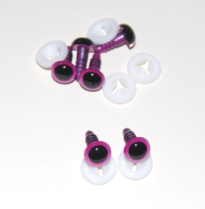 Pack of 3 Pairs - 12mm Raspberry Pink Glass Like Eyes with Plastic Backs