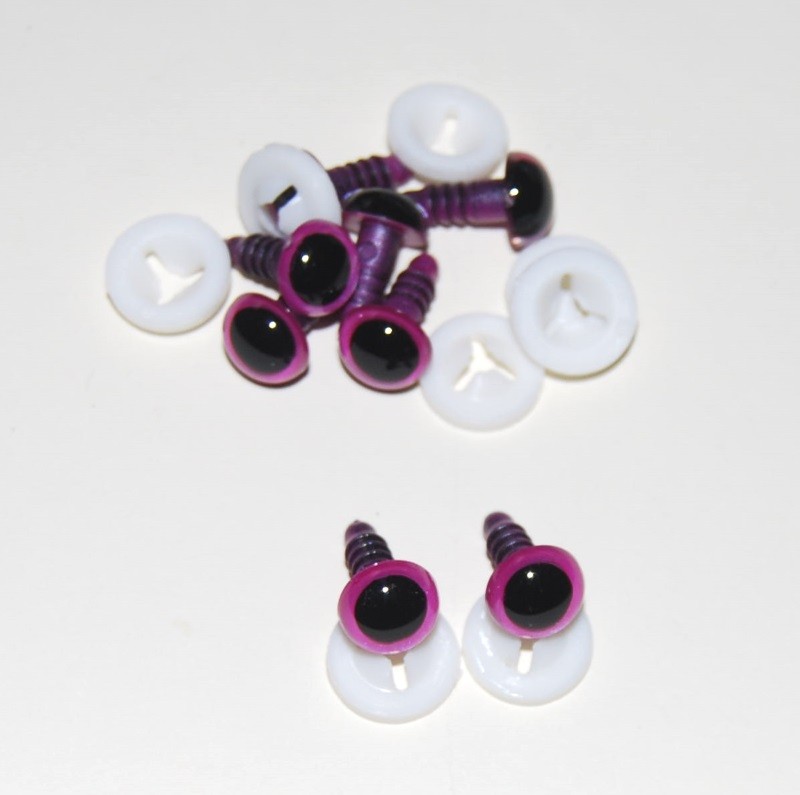 Pack of 4 Pairs - 12mm Raspberry Pink Glass Like Eyes with Plastic Backs