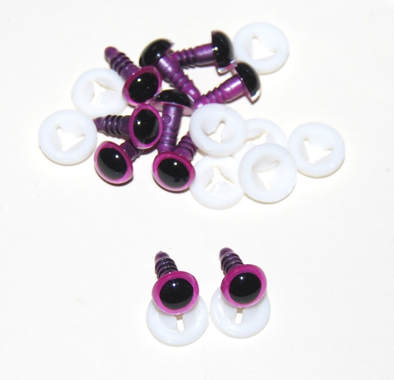 Pack of 5 Pairs - 12mm Raspberry Pink Glass Like Eyes with Plastic Backs