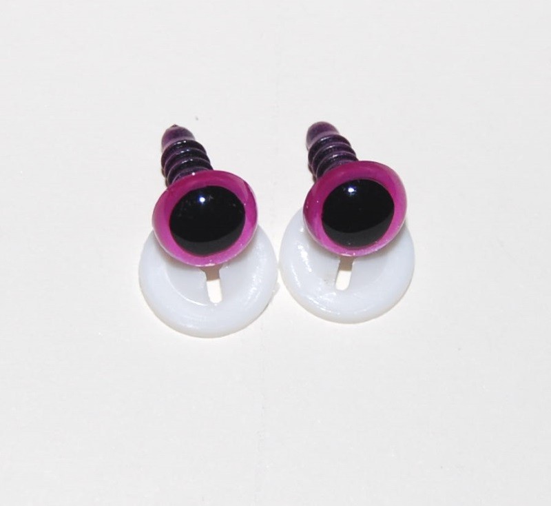 Pack of 1 Pair - 12mm Raspberry Pink Glass Like Eyes with Plastic Backs