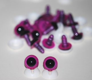 Pack of 10 Pairs - 15mm Raspberry Pink Glass Like Eyes with Plastic Backs