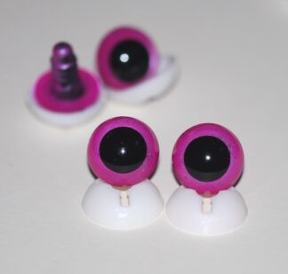 Pack of 2 Pairs - 15mm Raspberry Pink Glass Like Eyes with Plastic Backs
