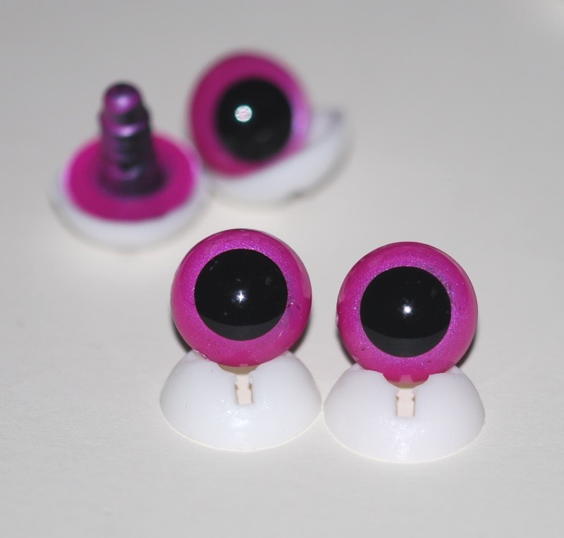 Pack of 2 Pairs - 15mm Raspberry Pink Glass Like Eyes with Plastic Backs