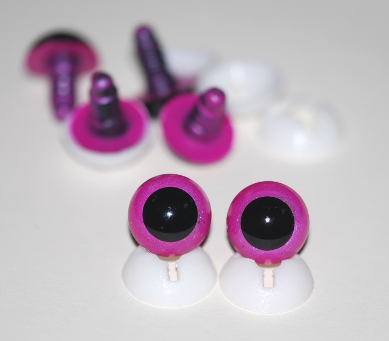 Pack of 3 Pairs - 15mm Raspberry Pink Glass Like Eyes with Plastic Backs