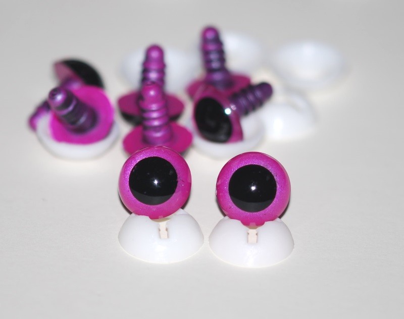 Pack of 4 Pairs - 15mm Raspberry Pink Glass Like Eyes with Plastic Backs