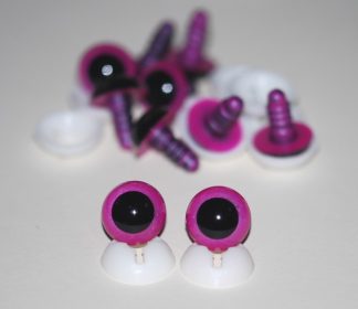 Pack of 5 Pairs - 15mm Raspberry Pink Glass Like Eyes with Plastic Backs