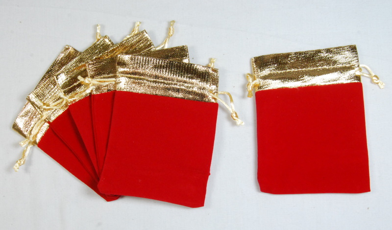 10cm x 12cm Red with Golden Top Straight Velvet Pouches - Jewellery Gift Bags
