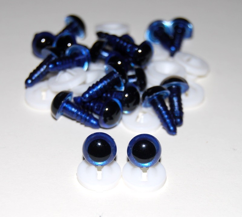 Pack of 10 Pairs - 12mm Royal Blue Glass Like Eyes with Plastic Backs