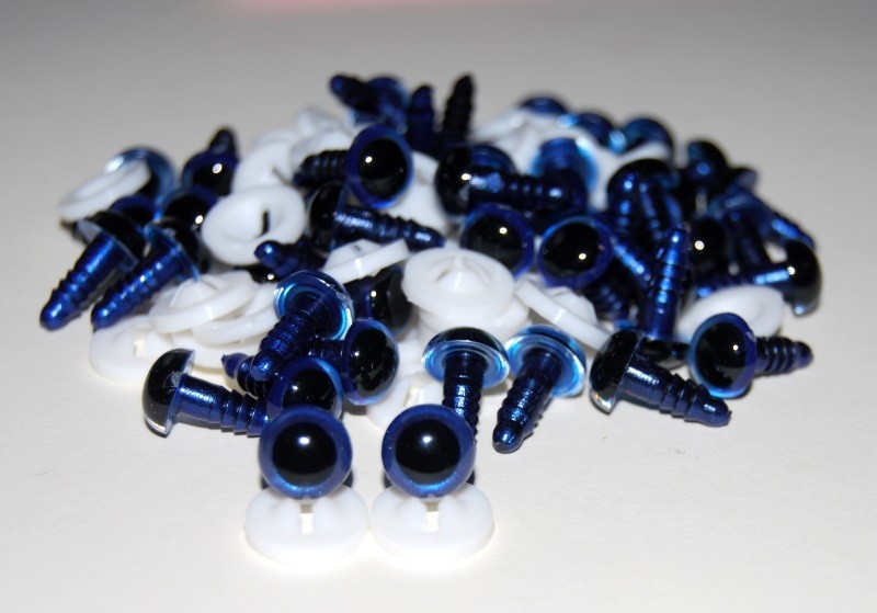 Pack of 25 Pairs - 12mm Royal Blue Glass Like Eyes with Plastic Backs