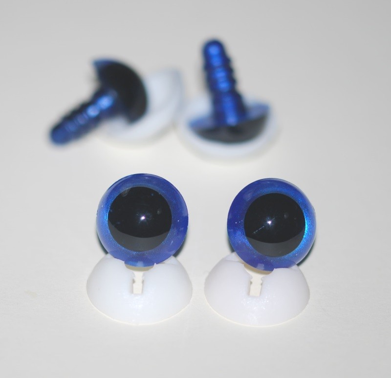 Pack of 2 Pairs - 15mm Royal Blue Glass Like Eyes with Plastic Backs