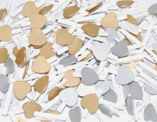 Pack of 100 - 30mm Shiny Mix Love Heart Mini White Wooden Pegs