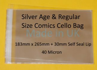 Pack of 100 - Silver Age & Regular Sized Comic Cellophane Display Bags Self Seal - Medium Cello Size 183mm x 265mm + 30mm Flap 40 Micron