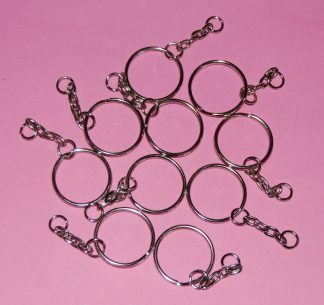Pack of 10 - SLIM SILVER KEYCHAINS - 25mm Double Loop Split Ring with Chains